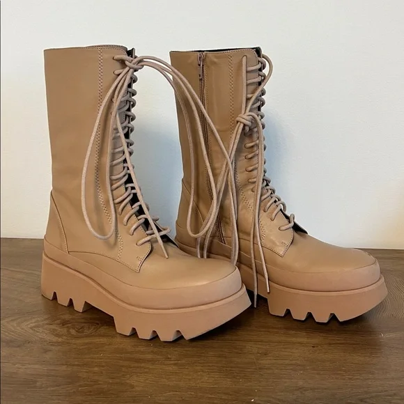 Free People Cairo Tan Leather Platform Lug Sole Boots EU 40 US 9.5-10